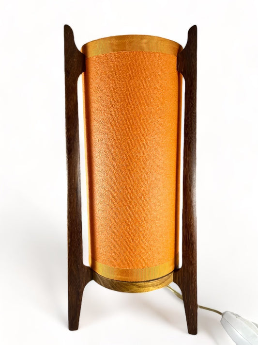 Retro table lamp original orange parchment shade and teak stand