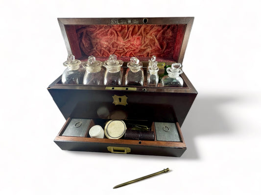 Antique 1700s English mahogany Georgian Apothecary campaign chest