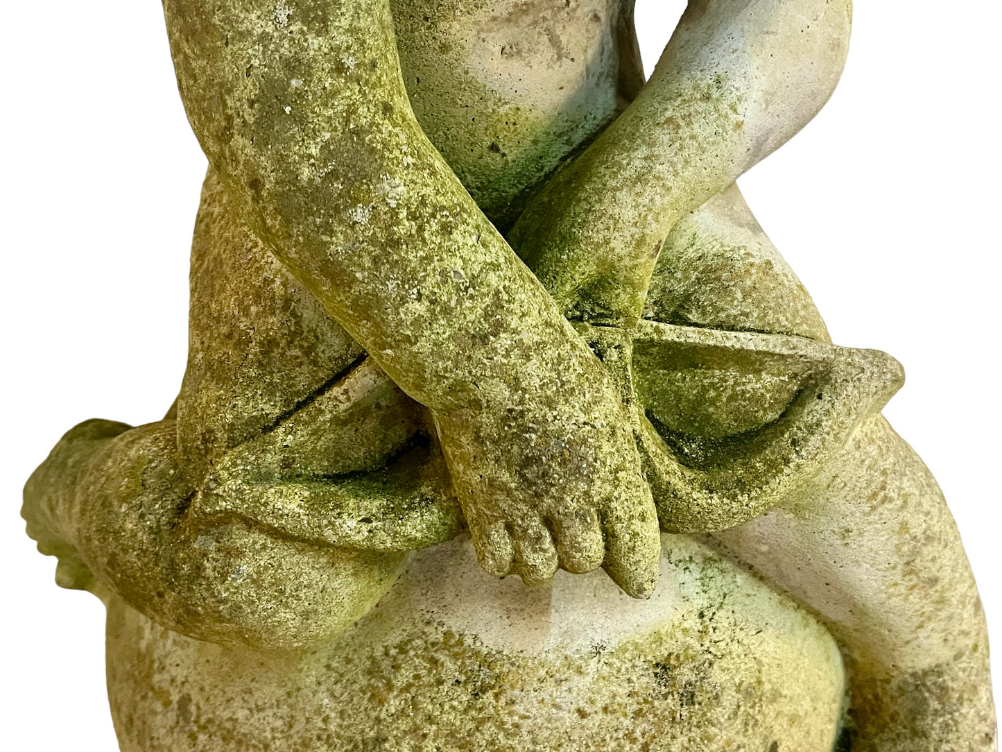 Reconstituted stone cupid on column garden statue