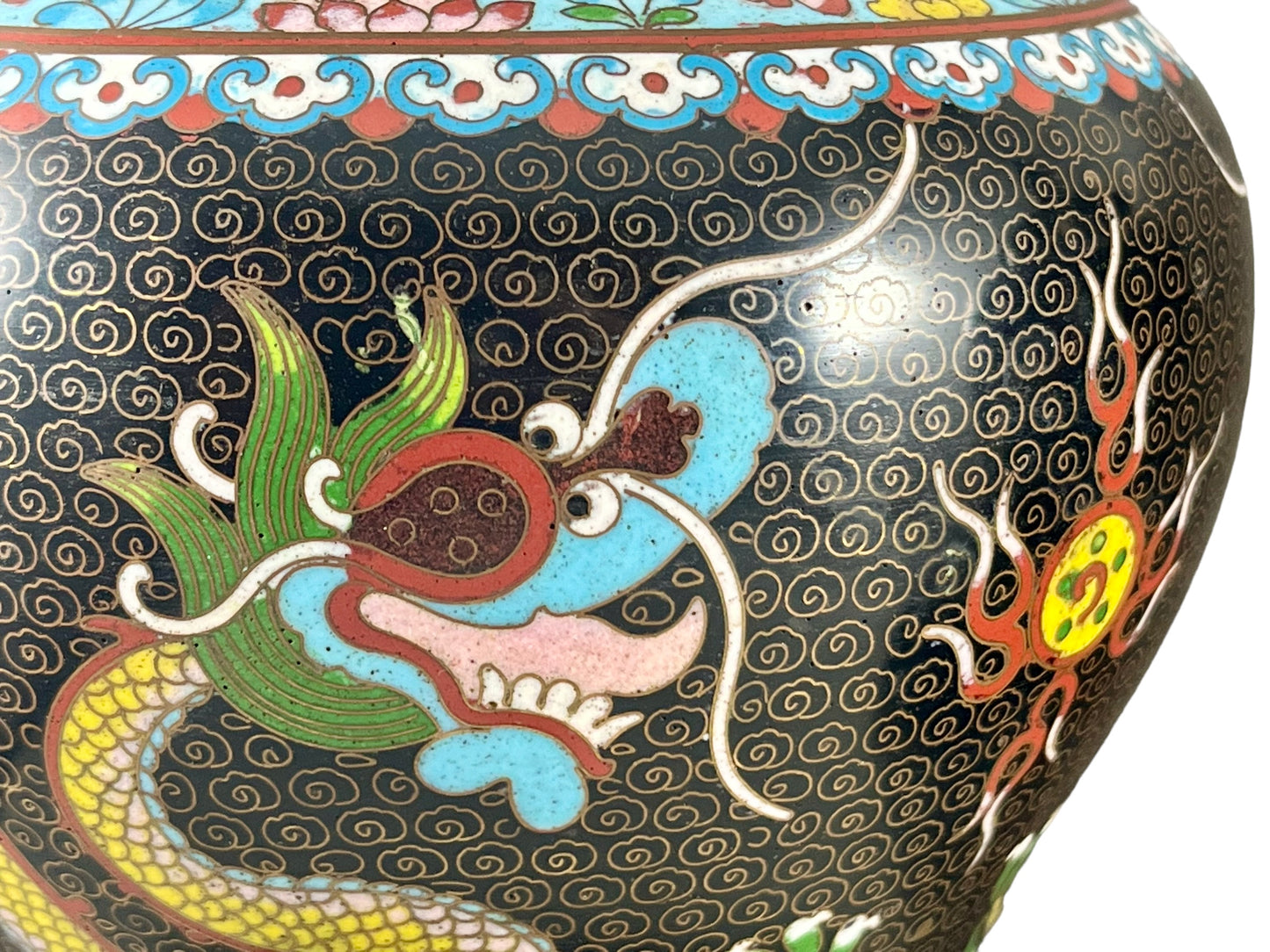 Pair of Chinese cloisonne lidded urns circa 1920
