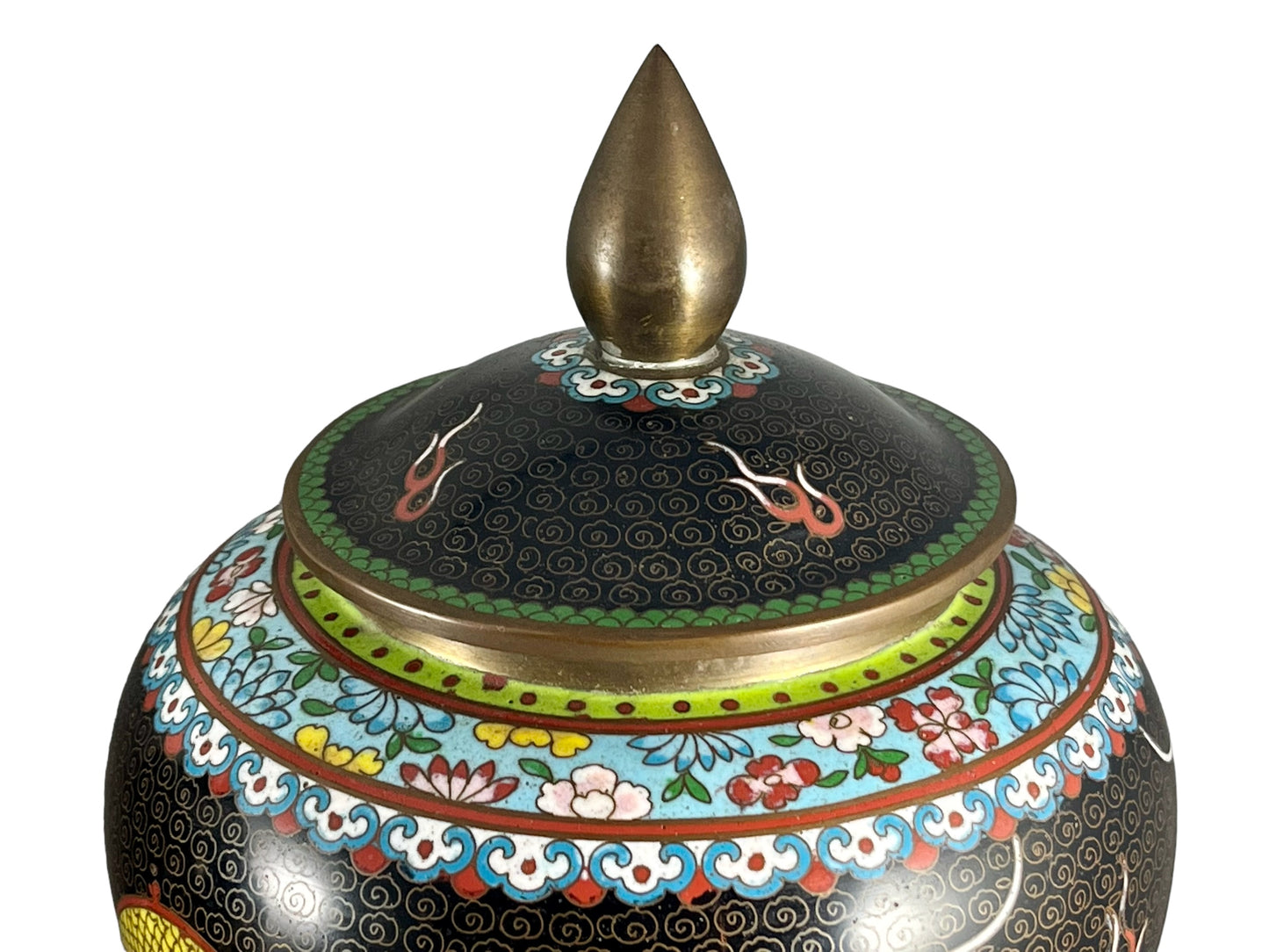 Pair of Chinese cloisonne lidded urns circa 1920