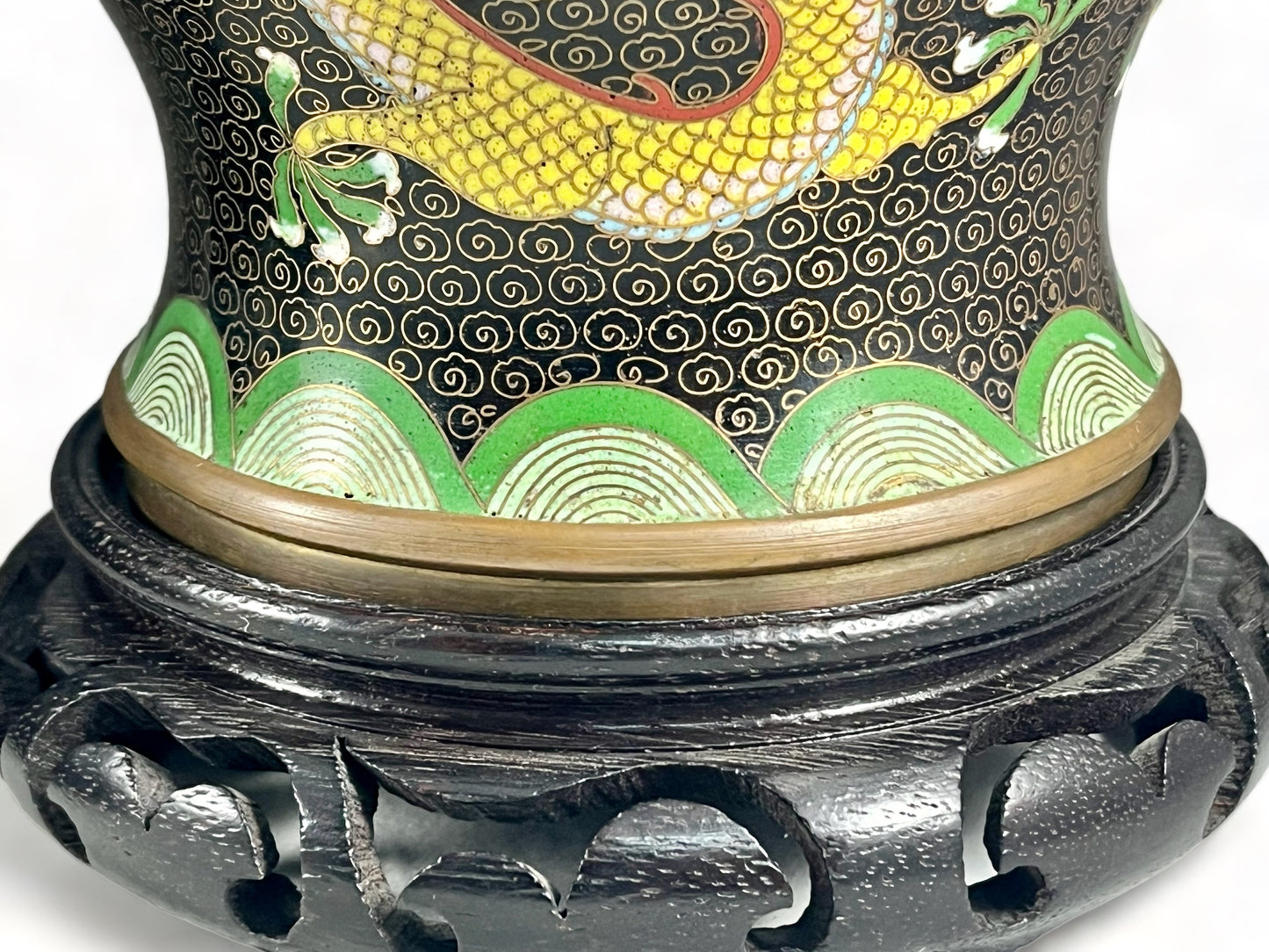 Pair of Chinese cloisonne lidded urns circa 1920