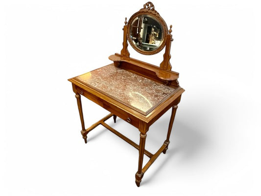 Antique French walnut ladies dressing table with marble top