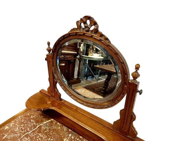 Antique French walnut ladies dressing table with marble top