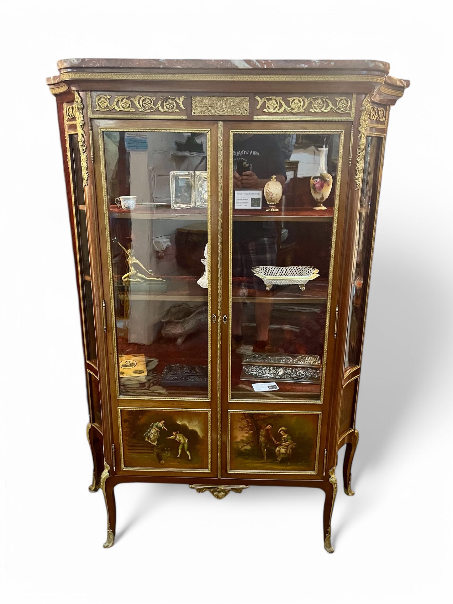 Antique French 19th century rosewood Louis 15th style two  door vitrine