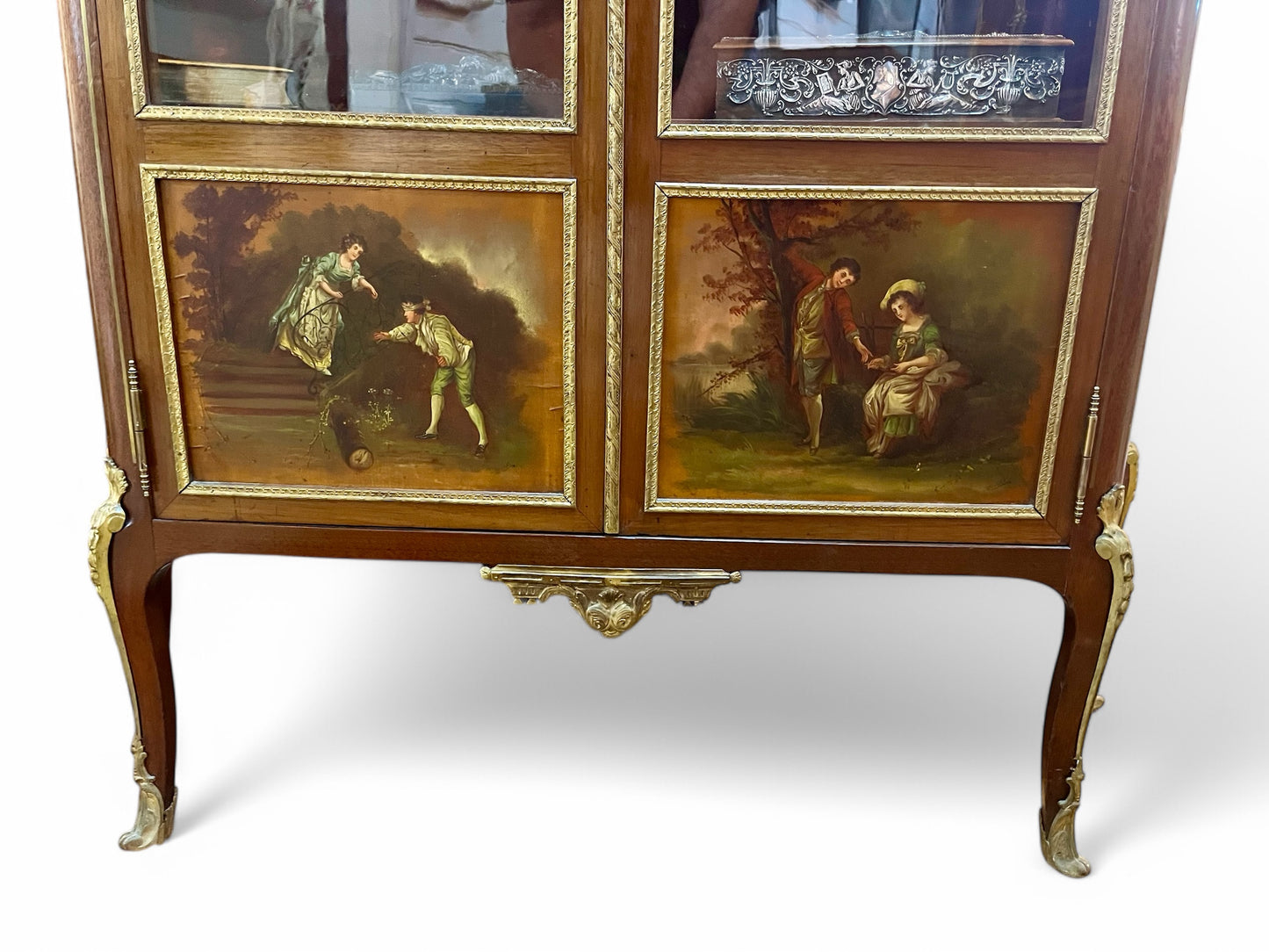 Antique French 19th century rosewood Louis 15th style two  door vitrine