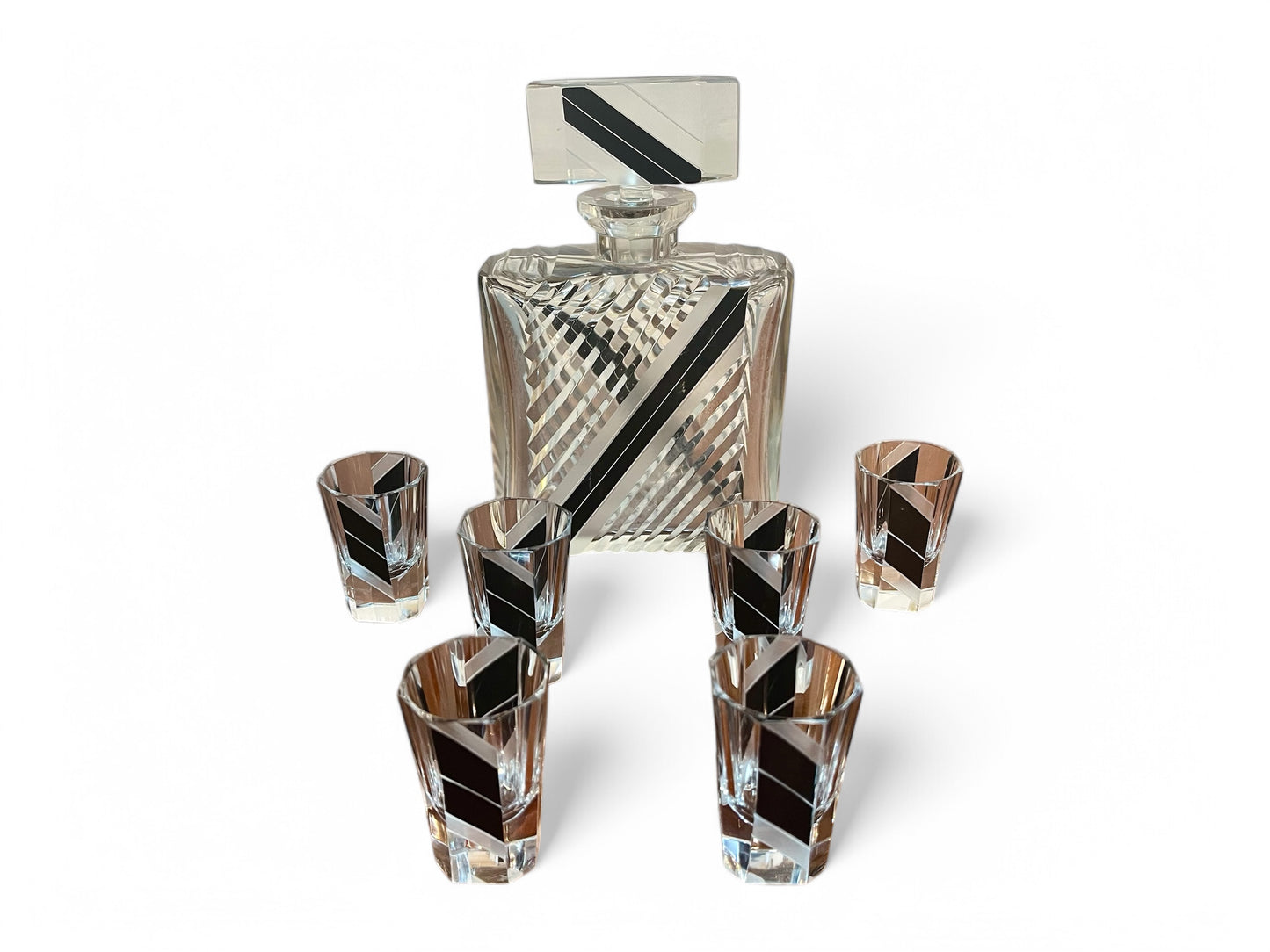 Antique Art deco decanter and six matching glasses