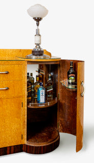 Vintage c1940 Russian birch fitted art deco veneered Macassar bar cabinet