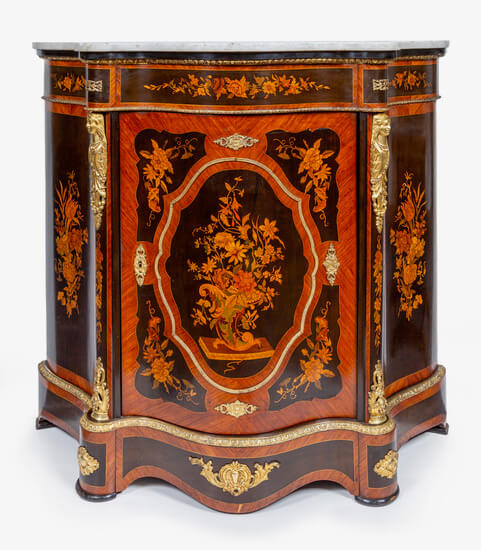 Antique c1900 French Kingwood marquetry pier cabinet