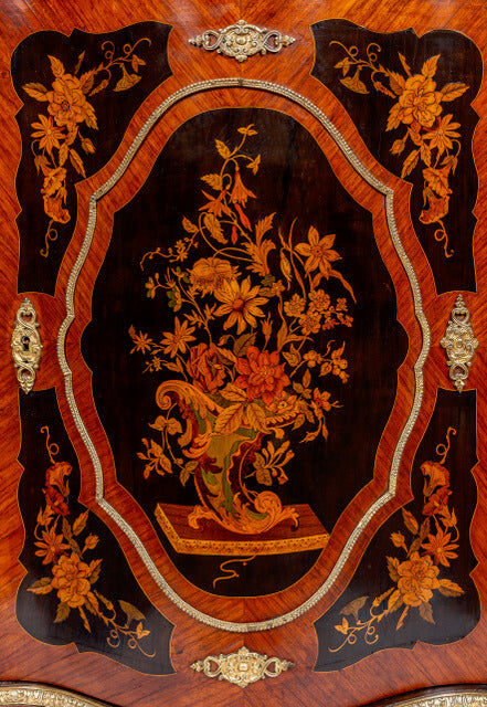 Antique c1900 French Kingwood marquetry pier cabinet