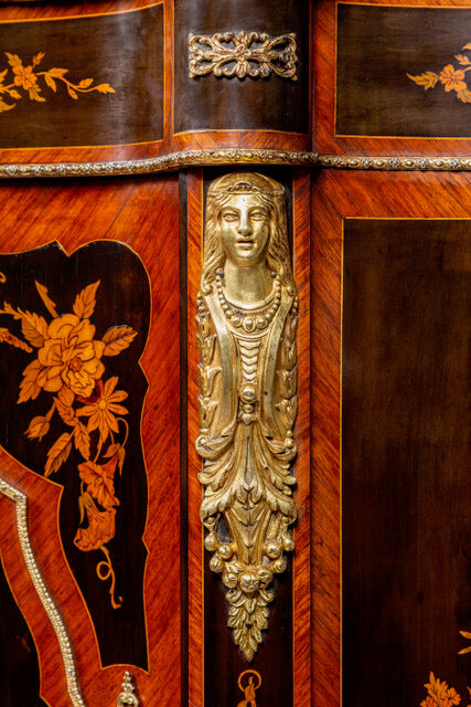 Antique c1900 French Kingwood marquetry pier cabinet