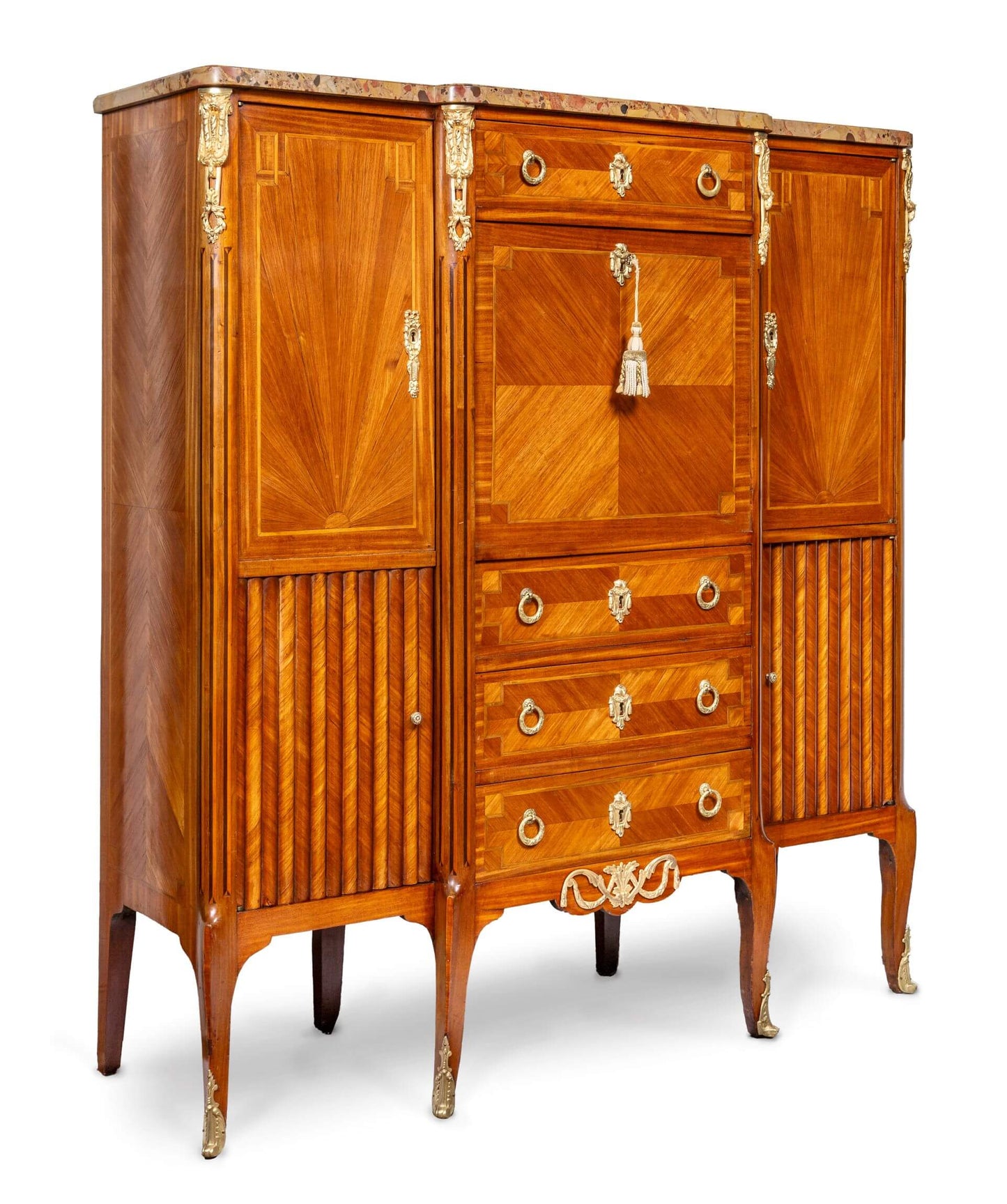 Antique c1900 French Kingwood break front secretaire Louis xv style cabinet