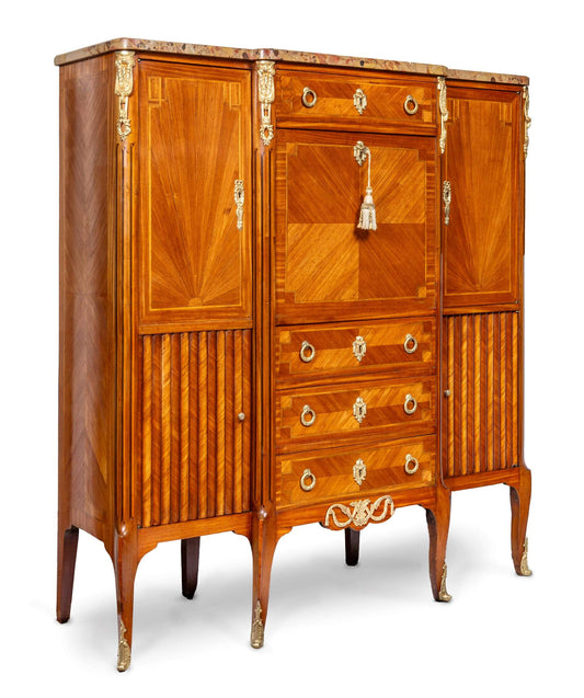 Antique c1900 French Kingwood break front secretaire Louis xv style cabinet