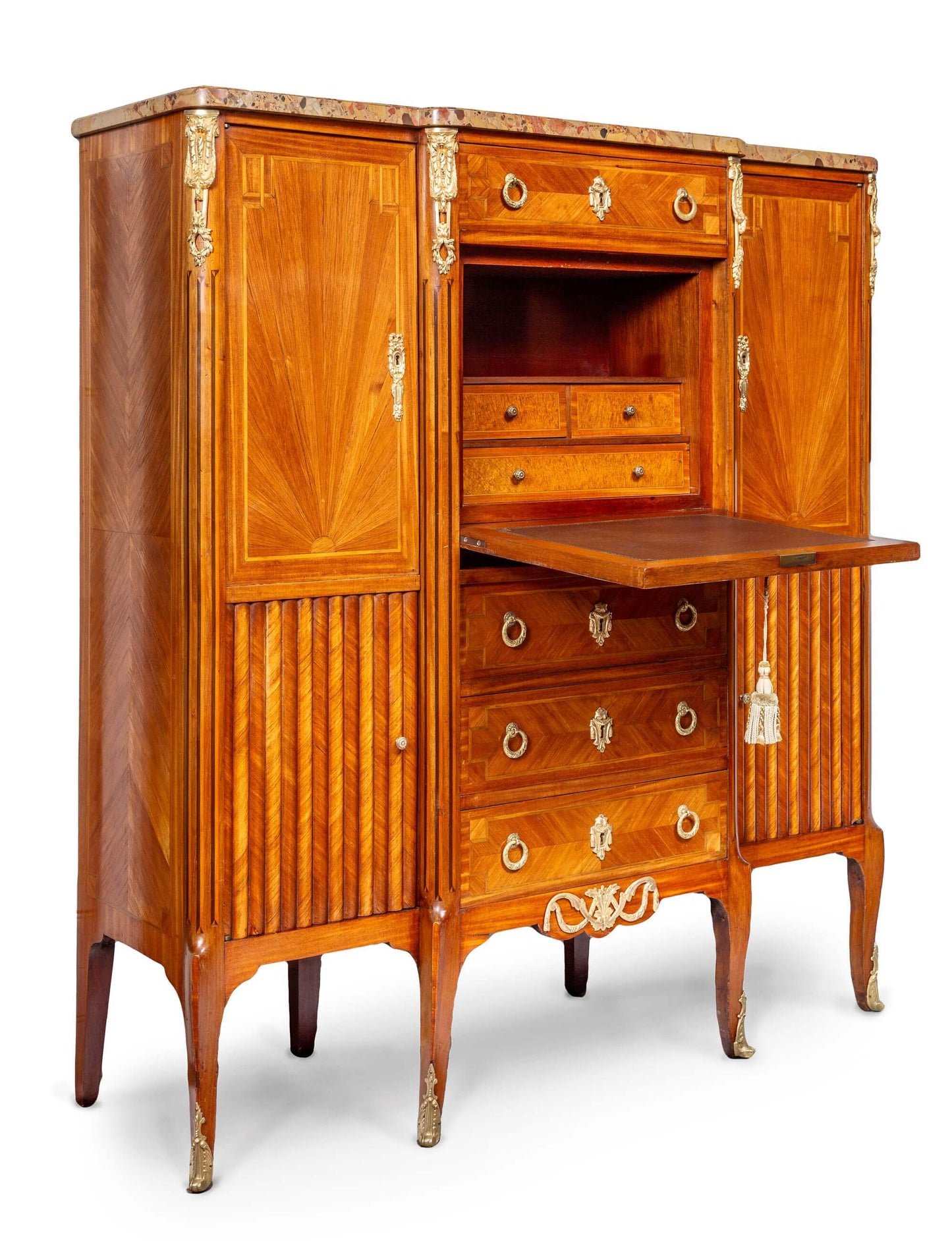 Antique c1900 French Kingwood break front secretaire Louis xv style cabinet