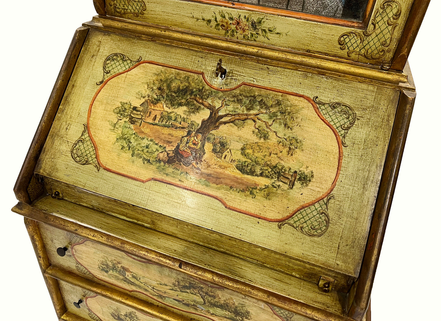 Italian Painted Secretaire Bookcase
