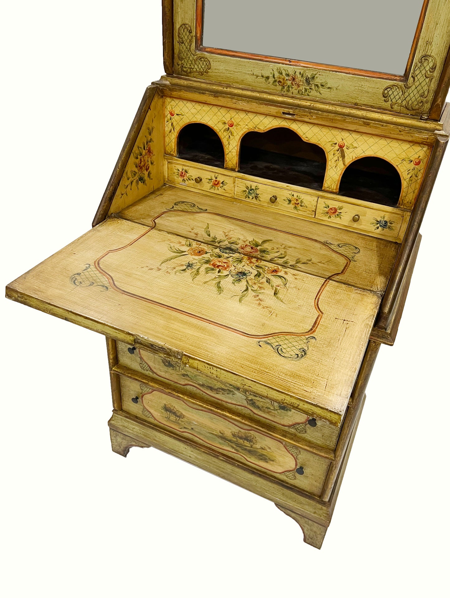 Italian Painted Secretaire Bookcase