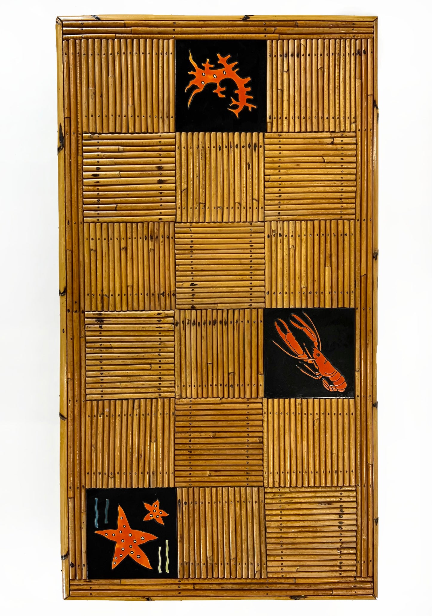 Vintage bamboo and ceramic tiled coffee table.