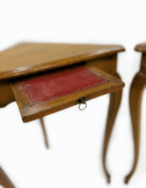 Pair of French Cherrywood corner tables.