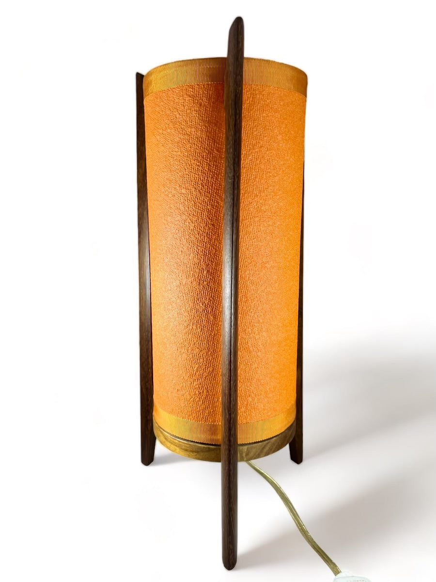 Retro table lamp original orange parchment shade and teak stand