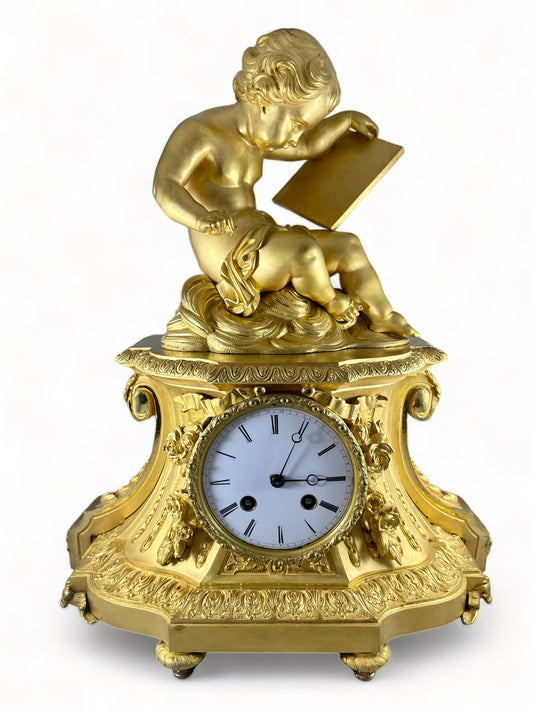 Antique 19th century Napoleon the 3rd gilt ormolu mantel clock
