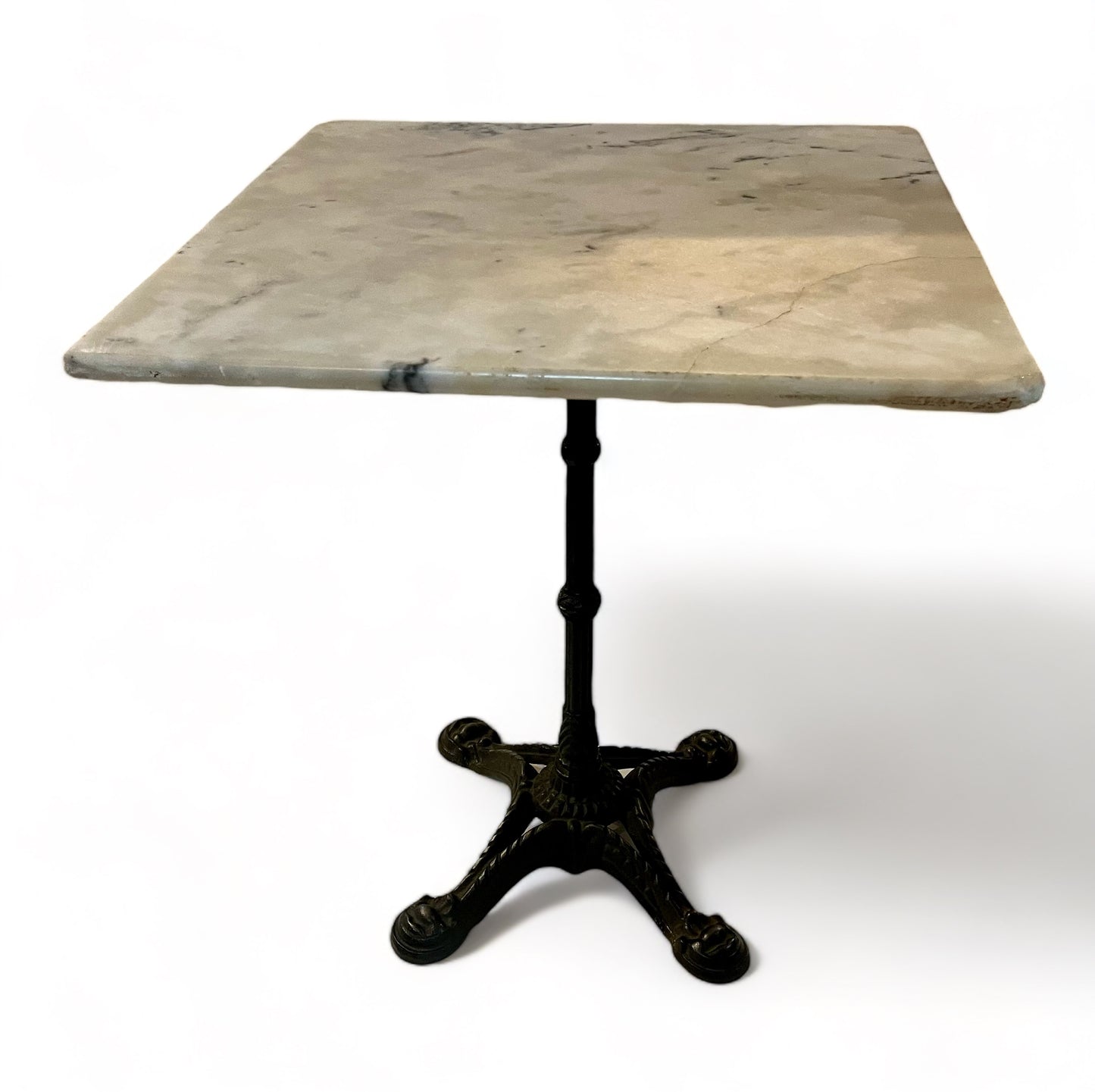 French vintage c1920 cast iron cafe table with original Carrara marble top