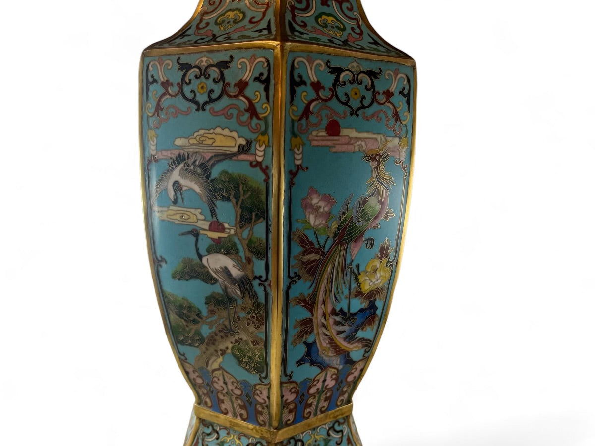 Antique pair of Chinese Cloisonné temple vases
