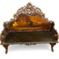 Antique carved wood 19th century Italian parcel gilt and painted Rococo style bench
