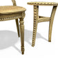 Antique French Louis XVI style painted wooden two chairs and occasional table