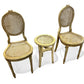Antique French Louis XVI style painted wooden two chairs and occasional table