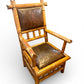 Antique Perret and Vibert French chinoiserie bamboo arm chair with original leather upholstery