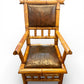 Antique Perret and Vibert French chinoiserie bamboo arm chair with original leather upholstery