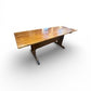 Antique French early 20th century pine provincial refectory table with carved stretcher base