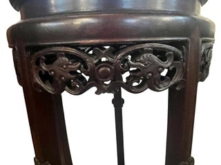 Antique carved Chinese rosewood pedestal with original grey marble insert
