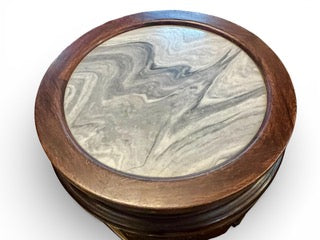 Antique carved Chinese rosewood pedestal with original grey marble insert