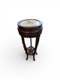 Antique carved Chinese rosewood pedestal with original grey marble insert