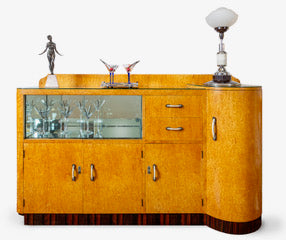 Vintage c1940 Russian birch fitted art deco veneered Macassar bar cabinet