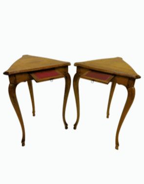 Pair of French Cherrywood corner tables.